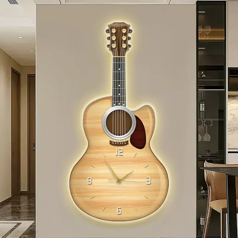 Unique Guitar Wall Clock with LED Light for Music Lovers Home Decoration