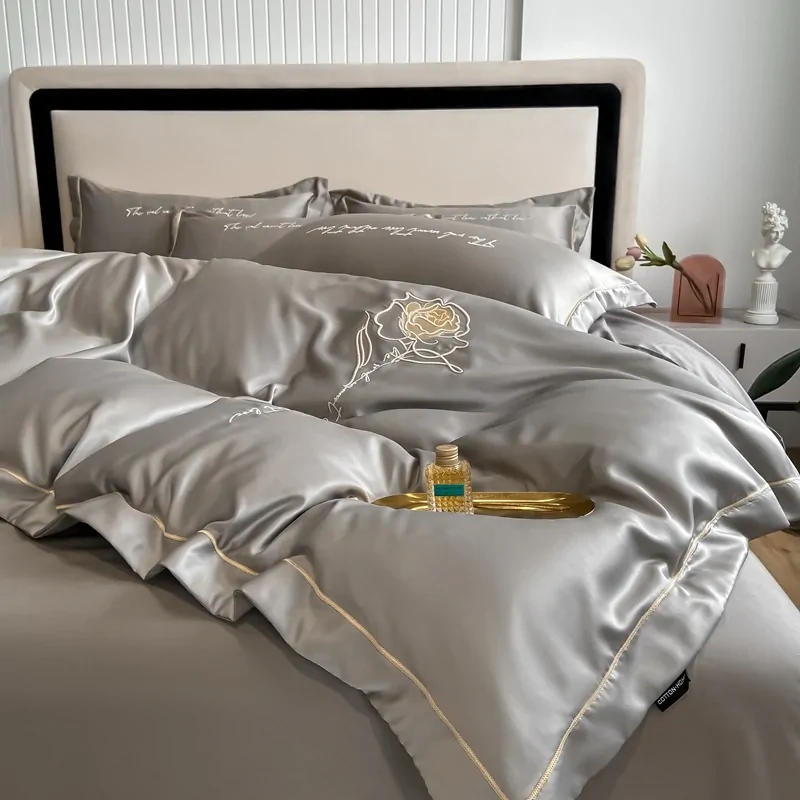 Home Choice Sexy Duvet Cover Solid Embroidery Single Luxury Silk Bedding Set King Size Blankets For Winter Summer Bedding