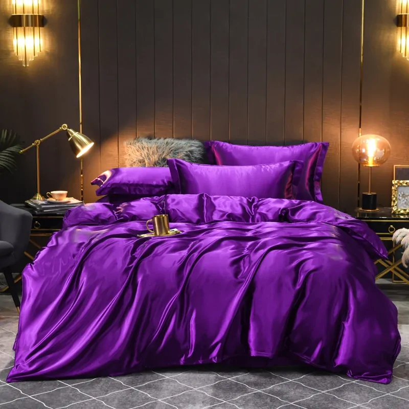 Premium Hot Sale Super King Double Size Silk Summer Used Single Bed Linen China Luxury Bedding Kit Duvet Cover Set For House