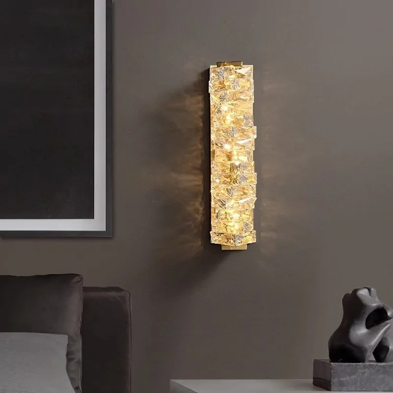 All Copper Modern Luxury Crystal Wall Lamp High-end Background Wall Decoration Lamp Staircase Corridor Bedroom Bedside Lamp