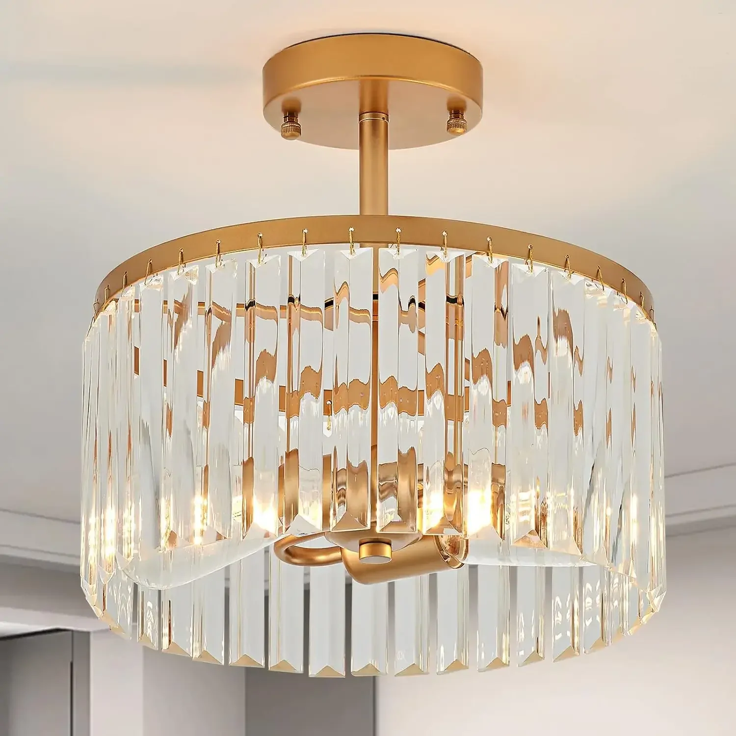 Gold Semi Flush Mount Crystal Ceiling Light Fixtures for Kitchen Modern Industrial Light Small Chandeliers
