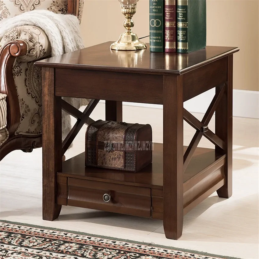 TS-480 Sofa Side Table Storage Cabinet Bedroom Telephone Table Small Living Room Coffee Table Square Flip End Table -Drawer