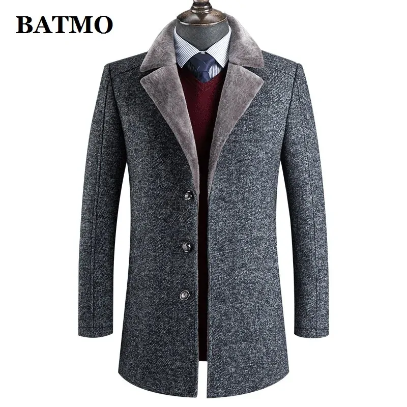 BATMO  new arrival winter high quality wool thicked trench coat men,men's gray wool jackets overcoat ,plus-size M-4XL,AL41