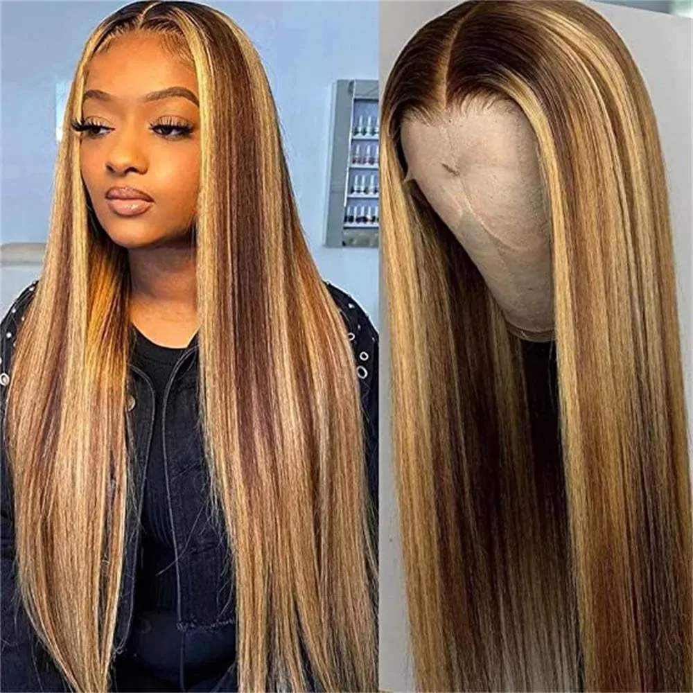 IUPin Highlight Transparent Colored Wig Lace Front Human Hair Wigs for Women 4X4 Brazilian Straight Closure Wig Lace Frontal Wig