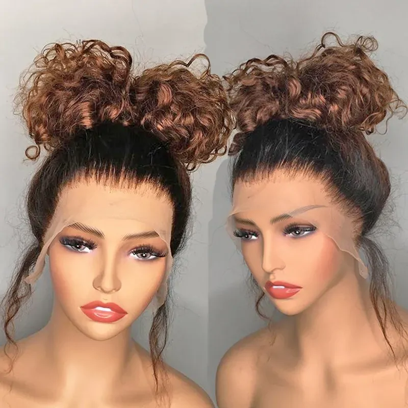 Glueless 26 Inch Highlight Blonde Kinky Curly Soft European Jewish Human Hair Wig Swiss 13x4 Lace Front For Women With Baby Hair