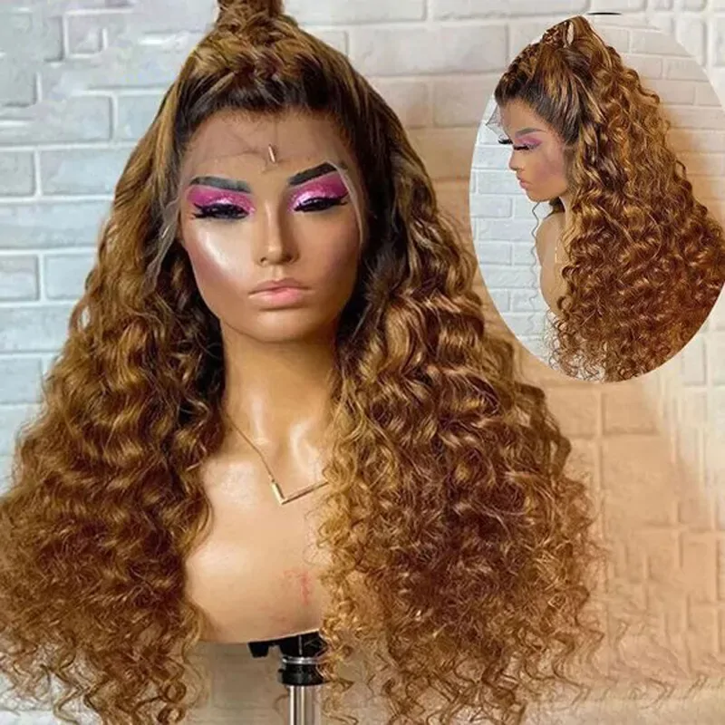 Glueless 26 Inch Ombre Blonde Deep Wave Curly Soft European Jewish Human Hair Wig Swiss 13x4 Lace Front For Women With Baby Hair