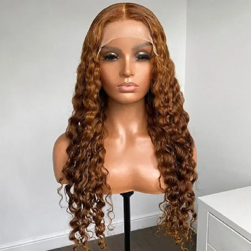 Long Soft 26 inch Glueless Brown Deep Wave Curly European Jewish Human Hair HD 13x4 Lace Front Wig For Women With Baby Hair