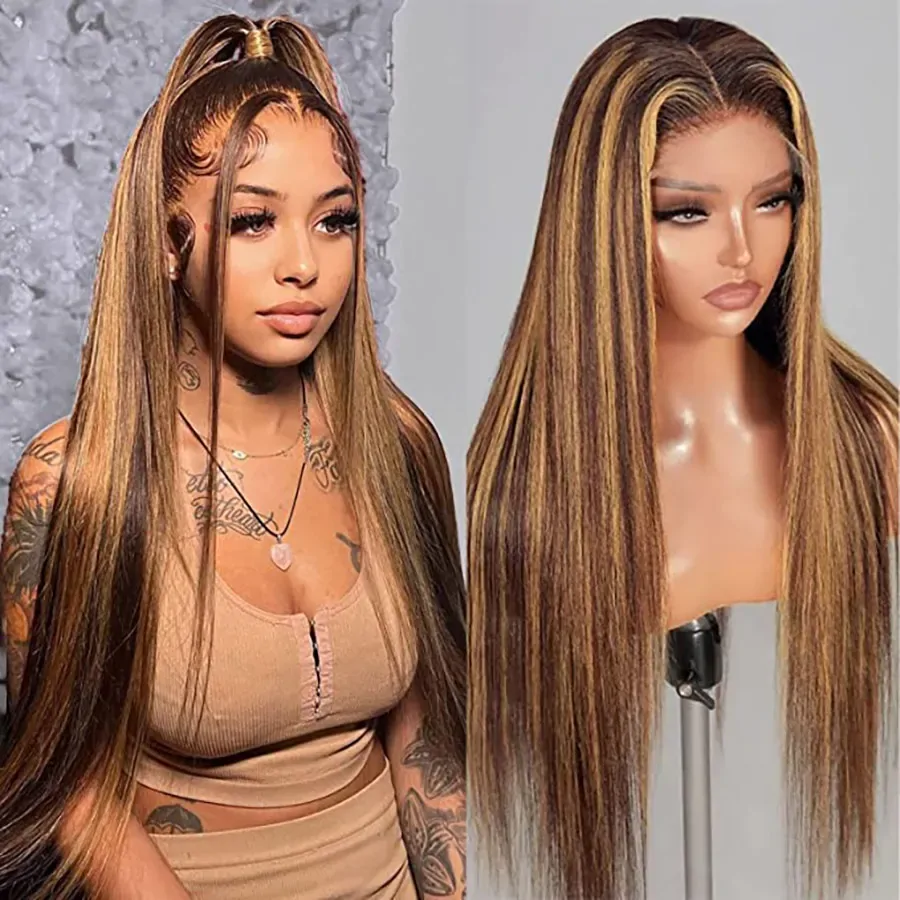 Soft Glueless 26 Inch Highlight Blonde Silky Straight European Jewish Human Hair Wig 13x4 Lace Front For Women With Baby Hair