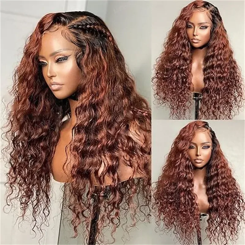 Long Soft 26 inch Glueless Ombre Brown Kinky Curly European Jewish Human Hair HD 13x4 Lace Front Wig For Women With Baby Hair