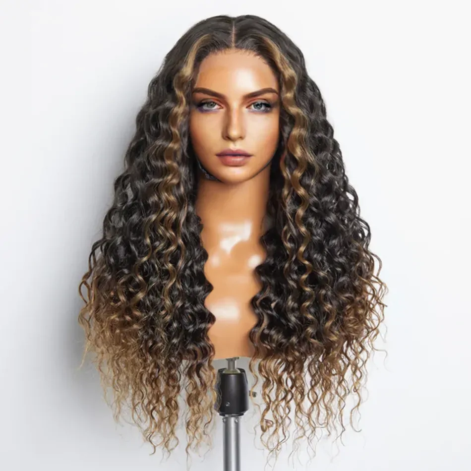 Lace Front Human Hair Wigs For Women Brazilian Hair 30 32 Inch Highlight Ombre Curly Wig 13x4 Honey Blonde Deep Wave Frontal Wig