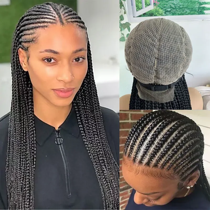 Soft 36 inches Natural Black Full Lace Wig Braided Wigs Braid African With Baby Hair Braids Wigs Full Lace Braided Wigs