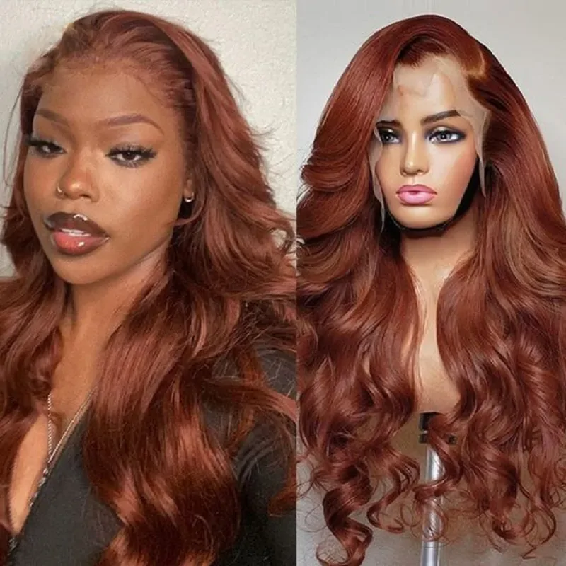 Free Part 28inch Soft Orange Brown Body Wave 13x4 Lace Front Wig European Jewish Human Hair Wig Glueless Preplucked For Women