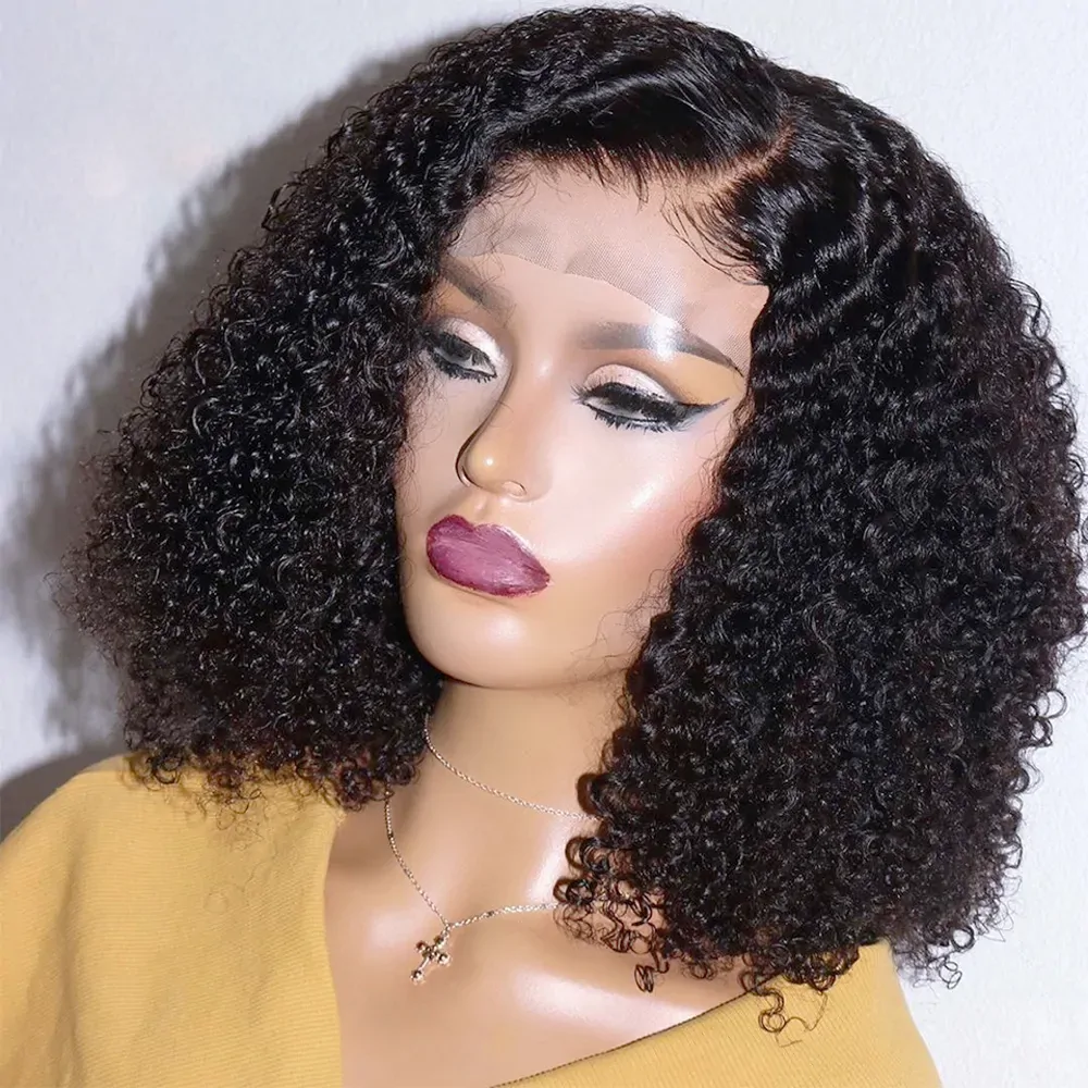 SHEENREAL Afro Kinky Curly Glueless Lace Front Human Hair Wigs Preplucked And Bleached Knots Brazilian Remy Transparent Women