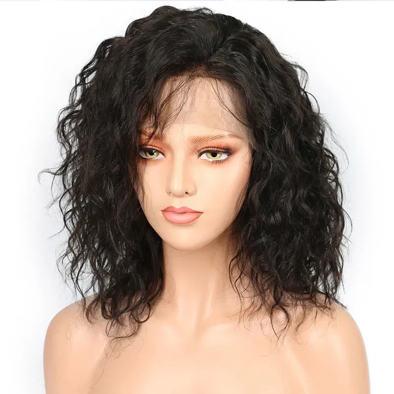 Water Wave Short Bob Wig Human Hair 250 Density Natural Transparent Pre Plucked Brazilian 13X4 Lace Front Frontal Wigs Women