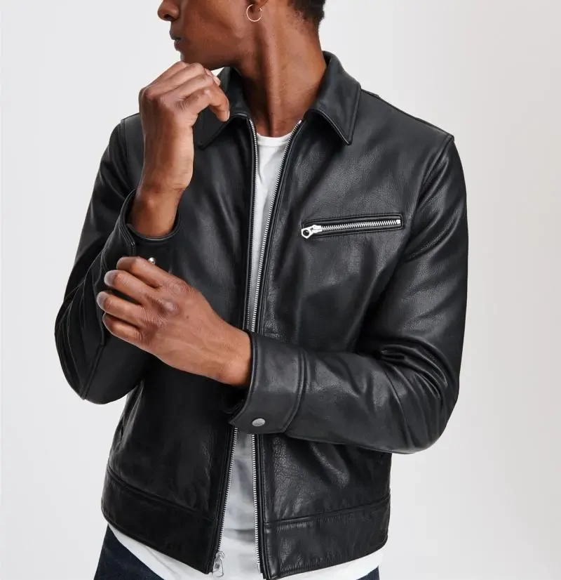 Fashion 2024 Men Genuine Leather Coat Cow Skin Male Motor Jacket Cotton Padded Winter Autumn Fall Clothing Black Plus Size XXL