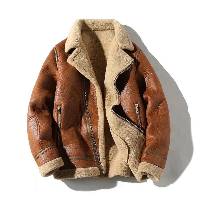 New Winter Mens Clothing Biker Natural Leather Jacket Coat Oversize Real Fur Warm Explosive Style Large Motorcycle Free Shipping