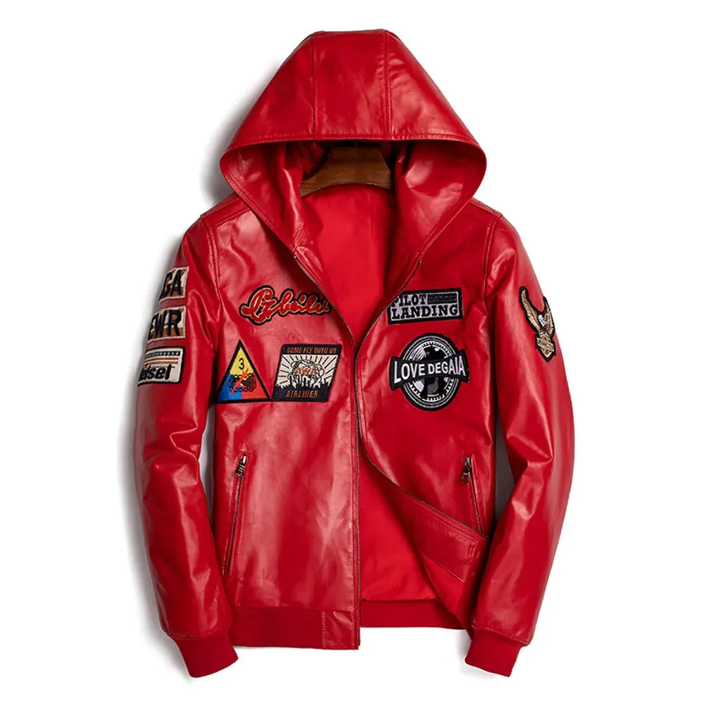 Fashion New Red Leather Coat Men Autumn Spring Black Genuine Leather Clothing Top Quality Male Sheepskin Coat