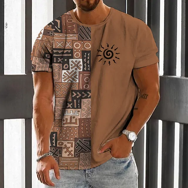 Men'S T-Shirt Summer Short Sleeve Tops Totem Printed Tee Loose Comfortable Pullover Casual Tshirt Vintage Oversized Men Clothing - A01-HY11702, M