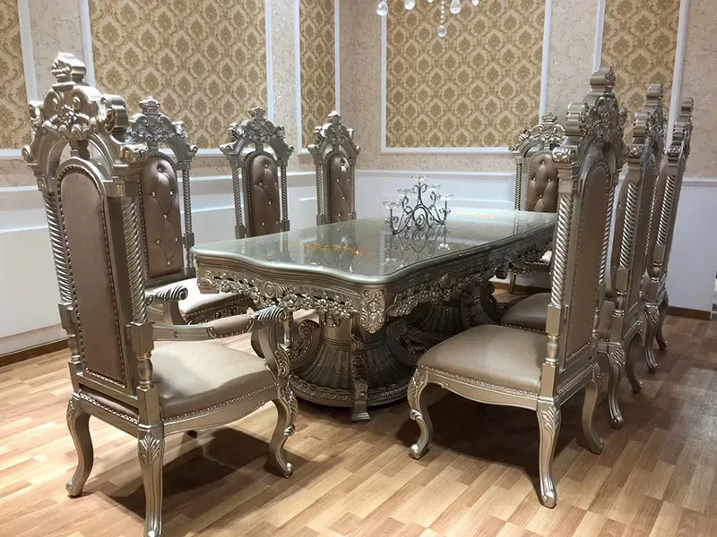 European style luxury classic dining table set retro combination solid wood dining table chair