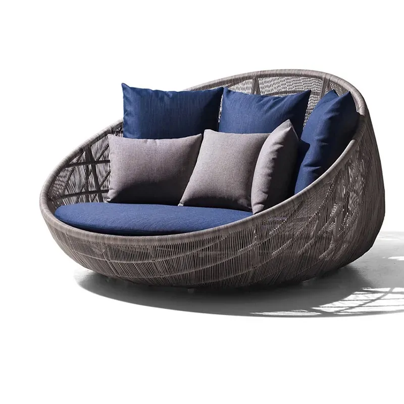 10x Beds Pack, Rattan Lounge Bed 2m Round / Soft Pillows and Cushion Included