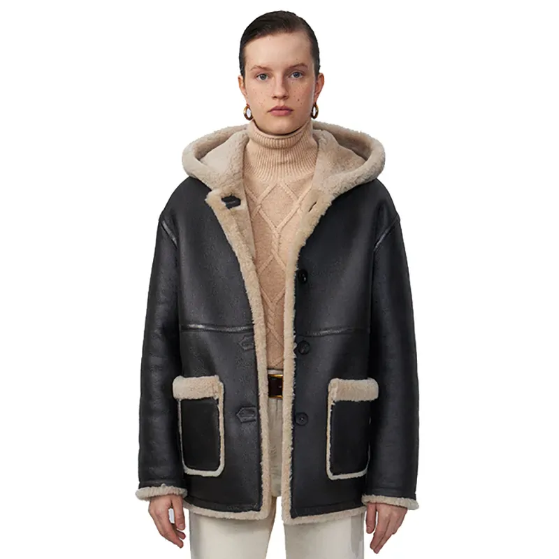 Women's Winter Jackets Genuine Sheepskin Leather Coats Real Double-faced Fur Leather Outdoor Female Loose Clothes Khaki Coffee