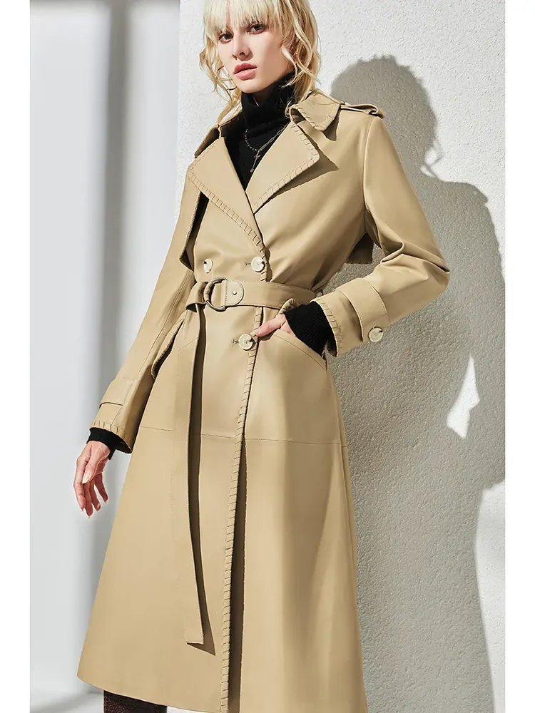 Natural Leather Jackets Woman Sheepskin Trench Coats Lambskin Clothes Fashion 2024 Luxury New In External Clothing Beige Black