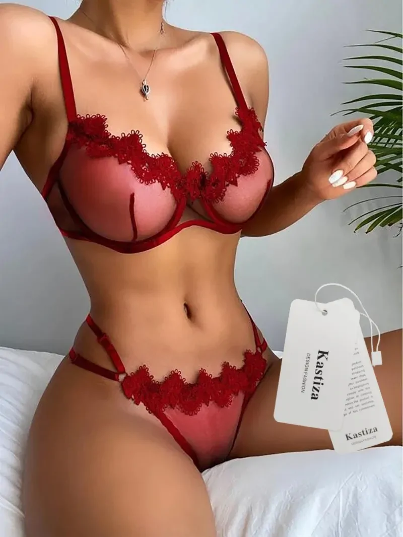 Kastiza Bra and Panty Set Ultra Transparent Panties Victoria’s Secret Set Sex Erotiic Underwear See Through Lingerie Cute Thong