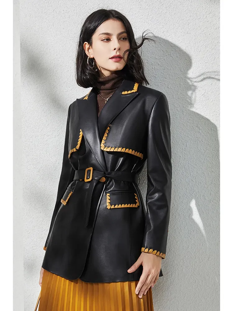 Natural Leather Jackets Woman Sheepskin Trench Coats Lambskin Clothes Fashion 2024 Luxury New In External Clothing Black Beige