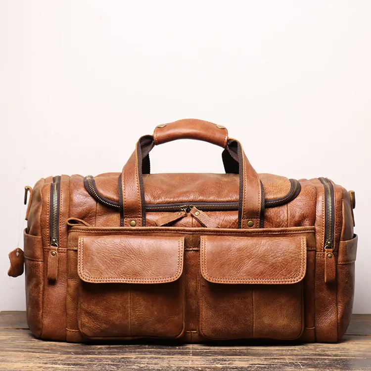 Retro hand luggage leather men's one-shoulder cross-body bag short-distance travel bag