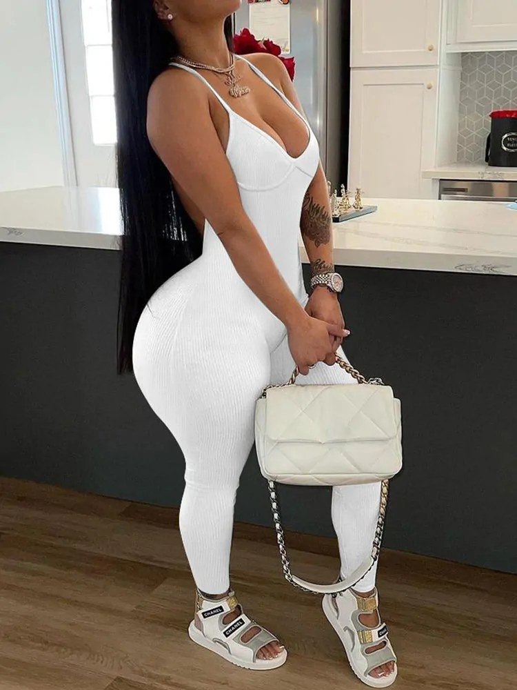 Crisscross Backless Padded Plunge Yoga Jumpsuit