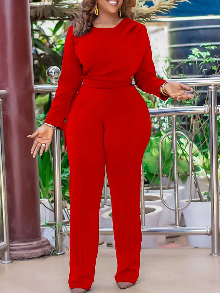 Women Jumpsuit Long Sleeve High Waist Slim Fit Ladies Overalls Red African Elegant Classy Big Size One Piece Rompers Autumn New