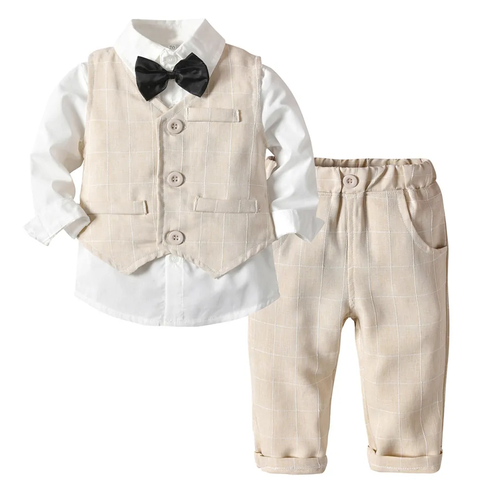 Toddler Boy Clothes Kids Boys Wedding Suits Striped Vest White Shirt Pants 3pcs Page Boy Outfits Children Outerwear