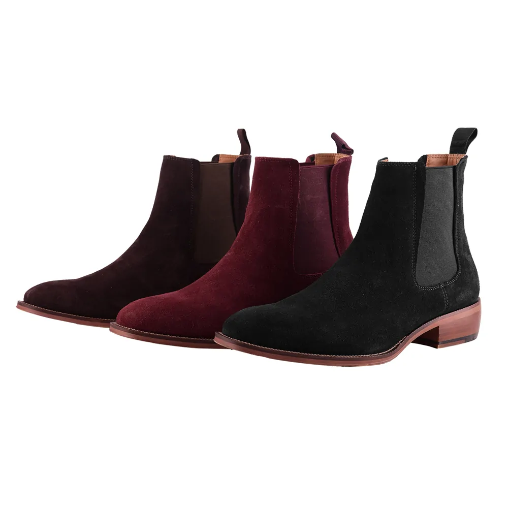 Chelsea Boots Men Cow Suede Leather Winter Shoes Black Boots Mens Footwear Warm Plush Fur Winter Boots For Men