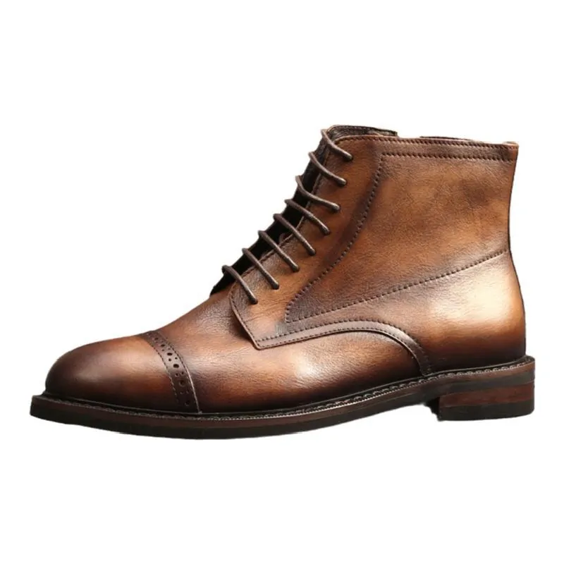 Retro Man Boot Men Ankle Boots Real Leather Booties Lace-up Business Dress Shoes Leather Casual Shoes For Men
