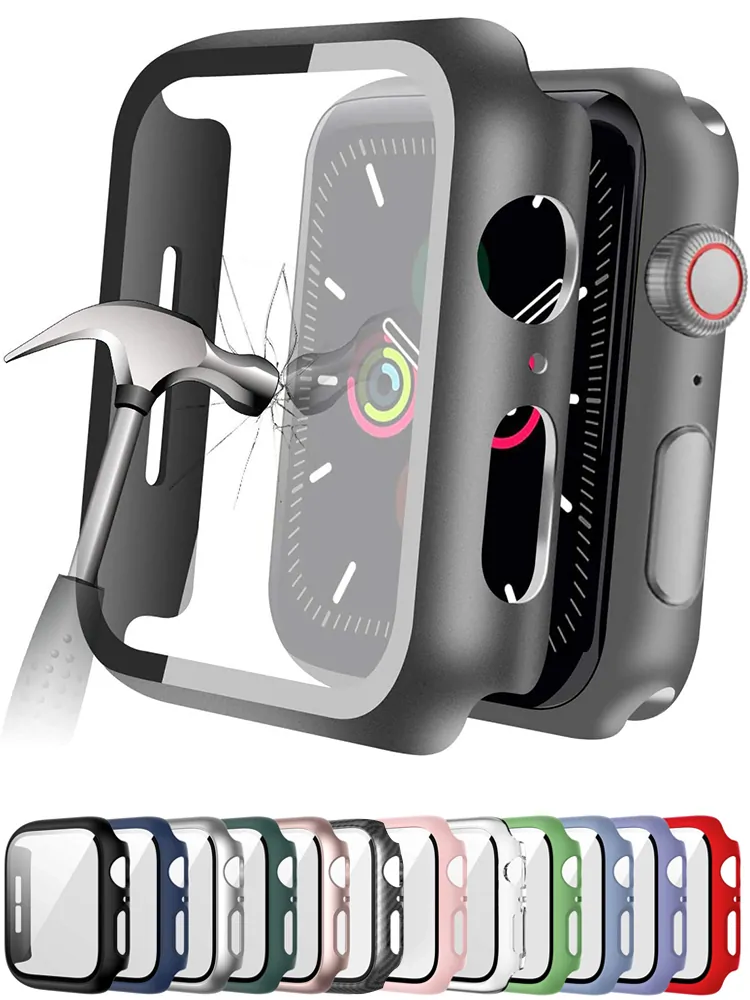 Tempered Glass cover For Apple Watch Accessories 45mm 41mm 44mm 40mm 42mm Screen Protector Apple watch Case serie 3 4 5 6 SE 7 8
