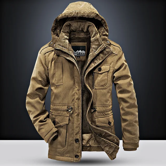 2024 Parka Men Coats Winter Jacket Men Thicken Hooded Waterproof Outwear Warm Coat Casual Mens Jackets Overcoat Fur Thick coats - Khaki, XXL
