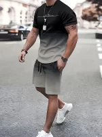 2024 New Summer Men's Suit Outdoor Sports Running Shorts Street Fashion Casual Loose Comfortable T-Shirt Line and Star Print - Image 6