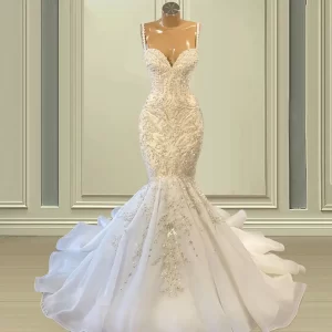 Sweetheart Mermaid Bespoke Wedding Dresses Lace Crystals Beaded Bridal Gowns For Women Backless Sleeveless Vestido De Noiva
